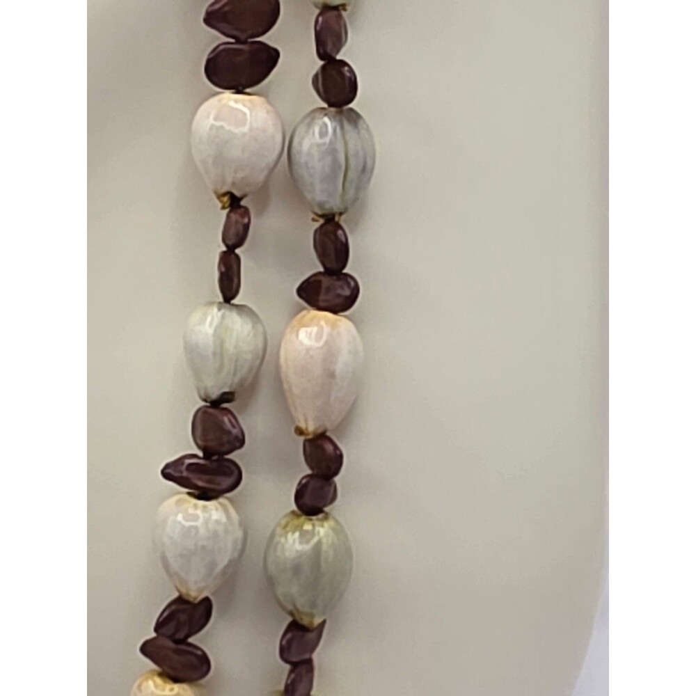 VTG Natural Seeds & Beads Red and Earthtones Necklace 50" - Picture 3 of 5